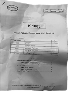 WATEROUS VALVE REPAIR KIT PRIMING VAP, K 1083