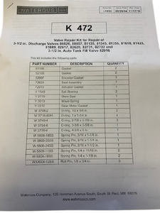 WATEROUS DISCHARGE VALVE REPAIR KIT 3.5'' STD, K 472